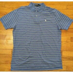 Ralph Lauren Polo Shirt Mens XL Blue White Striped 100% Pima Cotton Pony Logo